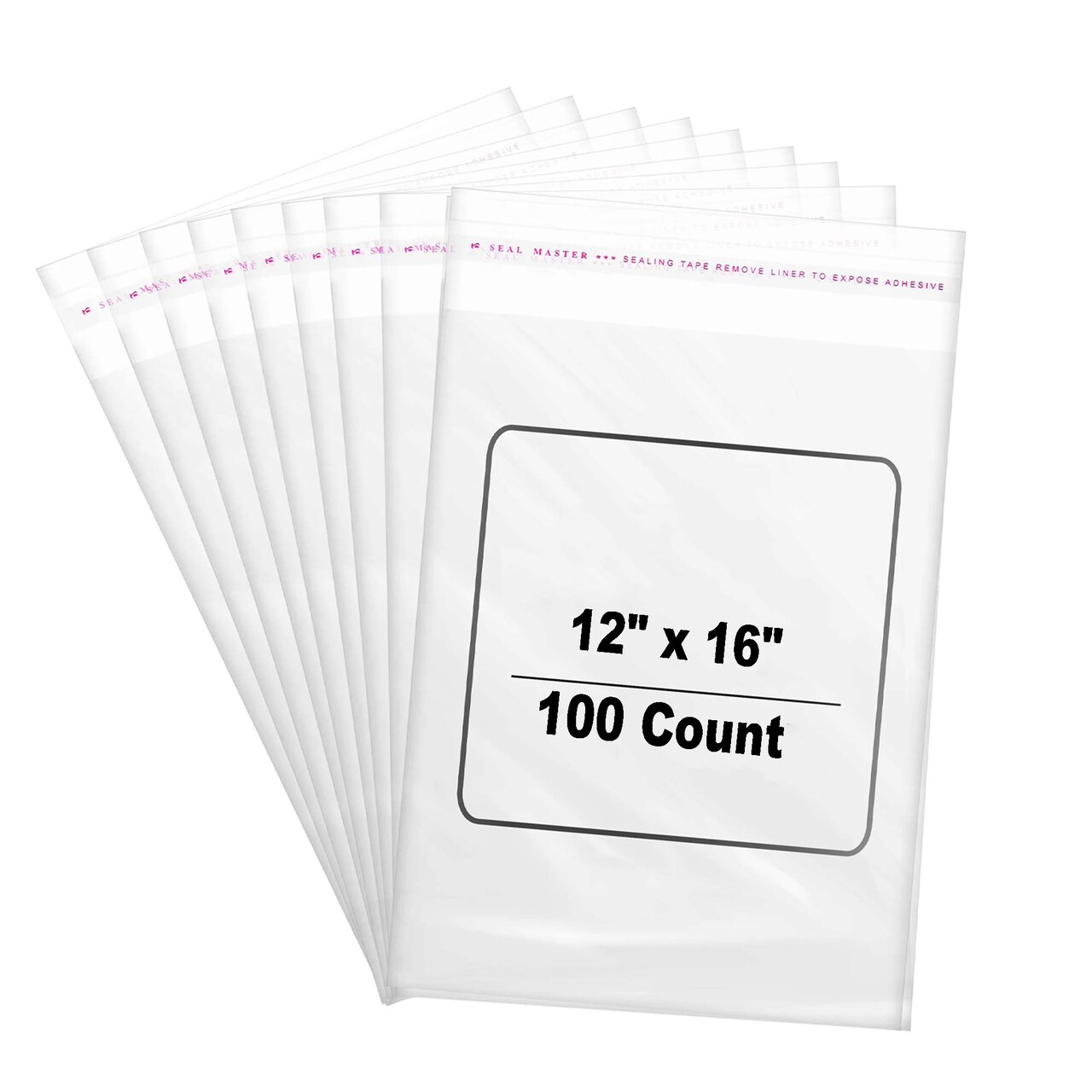 100 Count Clear Cellophane Resealable Bags Self Seal Envelopes 1.2 mil 12" x 16" for Gifts and Party Favors